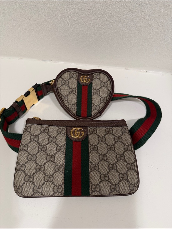Gucci Handbags - Gucci Brown GG Supreme Canvas Belt Bag with Green and Red